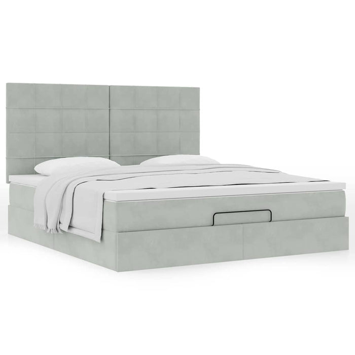 Cadru de pat otoman cu saltele Gri deschis 180x200cm catifea - WALTI WALTI