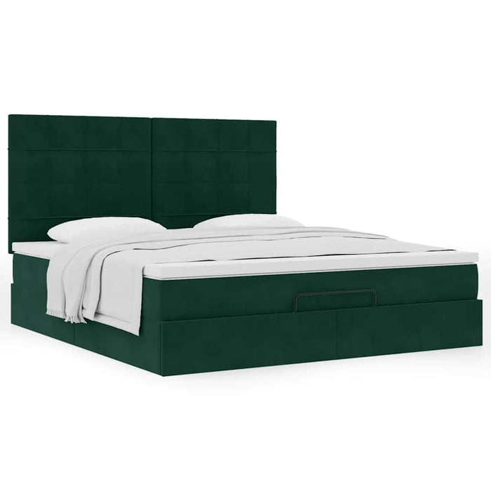 Cadru de pat otoman cu saltele, catifea verde închis 180x200cm - WALTI WALTI