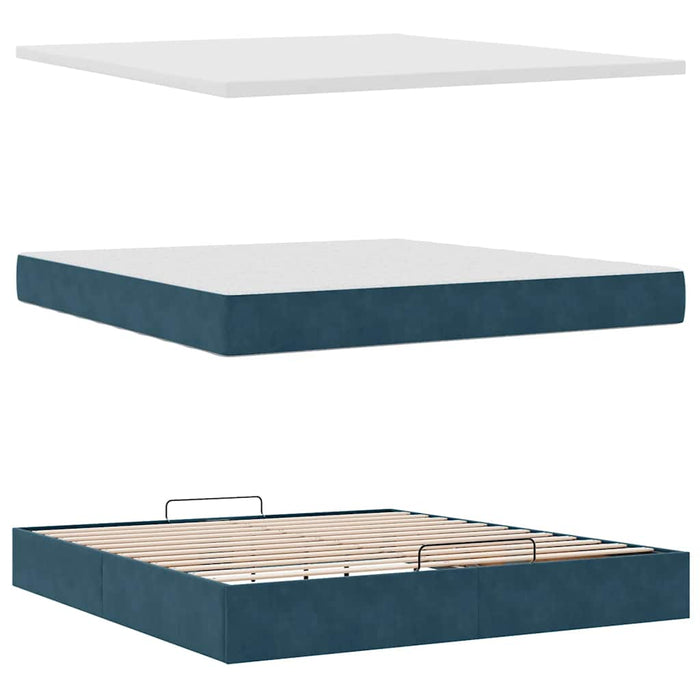 Cadru pat otoman cu saltele Albastru închis 180x200cm catifea - WALTI WALTI