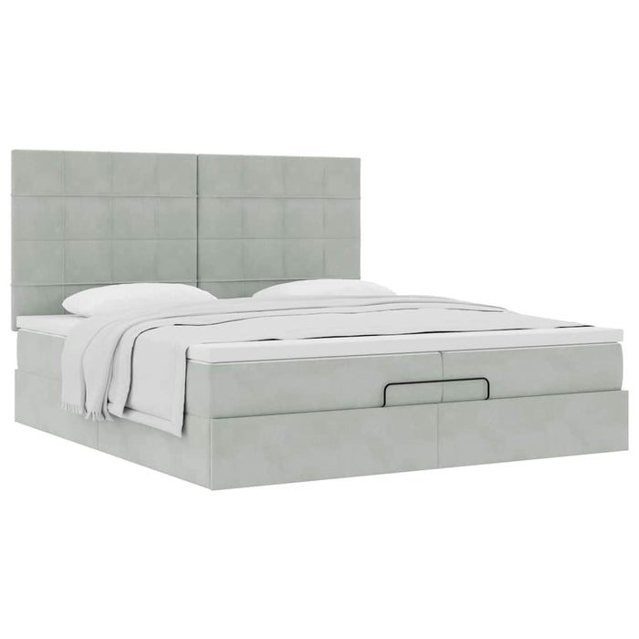 Cadru de pat otoman cu saltele Gri deschis 200x200cm catifea - WALTI WALTI