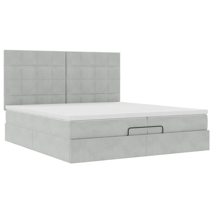 Cadru de pat otoman cu saltele Gri deschis 200x200cm catifea - WALTI WALTI