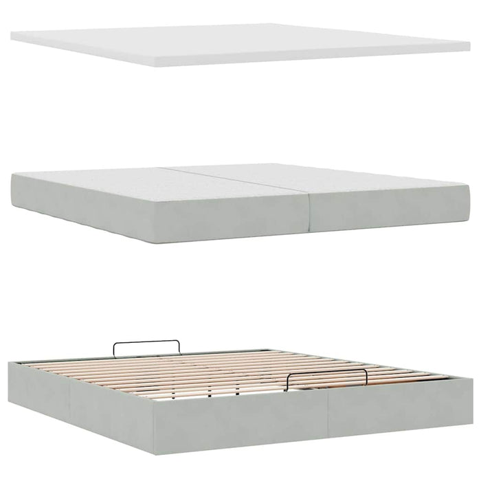 Cadru de pat otoman cu saltele Gri deschis 200x200cm catifea - WALTI WALTI