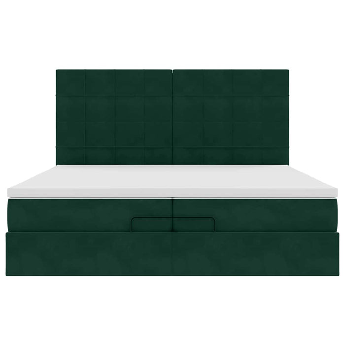 Cadru de pat otoman cu saltele Verde închis 200x200cm catifea - WALTI WALTI
