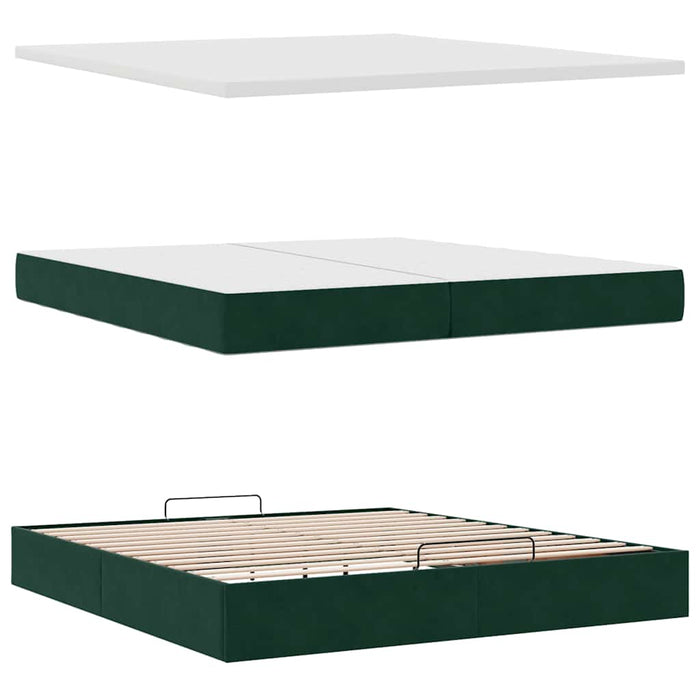 Cadru de pat otoman cu saltele Verde închis 200x200cm catifea - WALTI WALTI