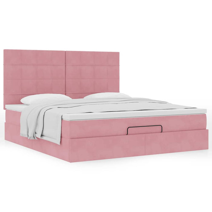 Cadru de pat otoman cu saltele Roz 200x200cm catifea - WALTI WALTI