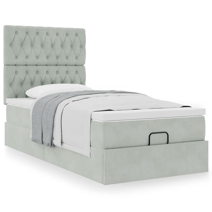 Cadru de pat otoman cu saltea Gri deschis 80x200cm catifea - WALTI WALTI