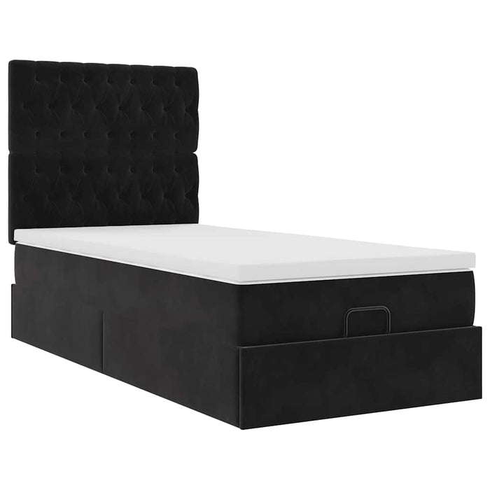 Cadru de pat otoman cu saltele, catifea neagră 80x200cm - WALTI WALTI