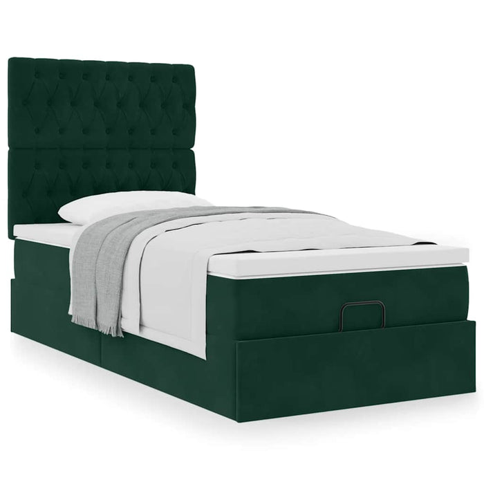 Cadru de pat otoman cu saltele, catifea verde închis 80x200cm - WALTI WALTI