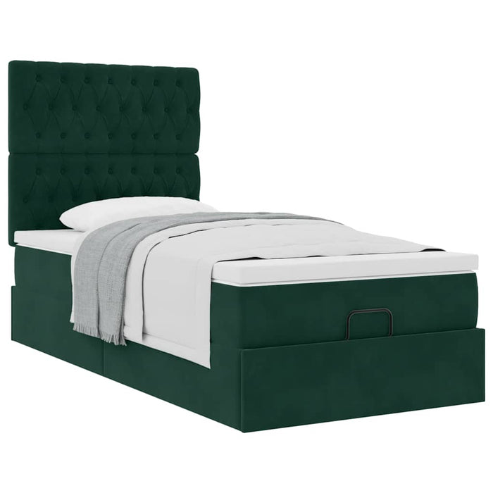 Cadru de pat otoman cu saltele, catifea verde închis 80x200cm - WALTI WALTI