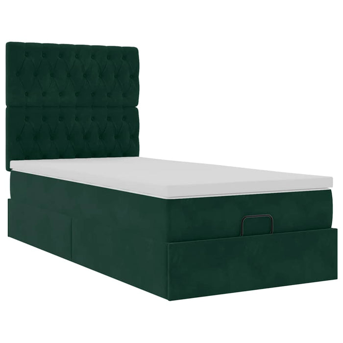 Cadru de pat otoman cu saltele, catifea verde închis 80x200cm - WALTI WALTI