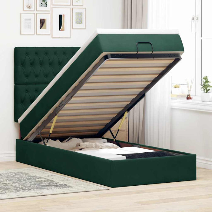 Cadru de pat otoman cu saltele, catifea verde închis 80x200cm - WALTI WALTI