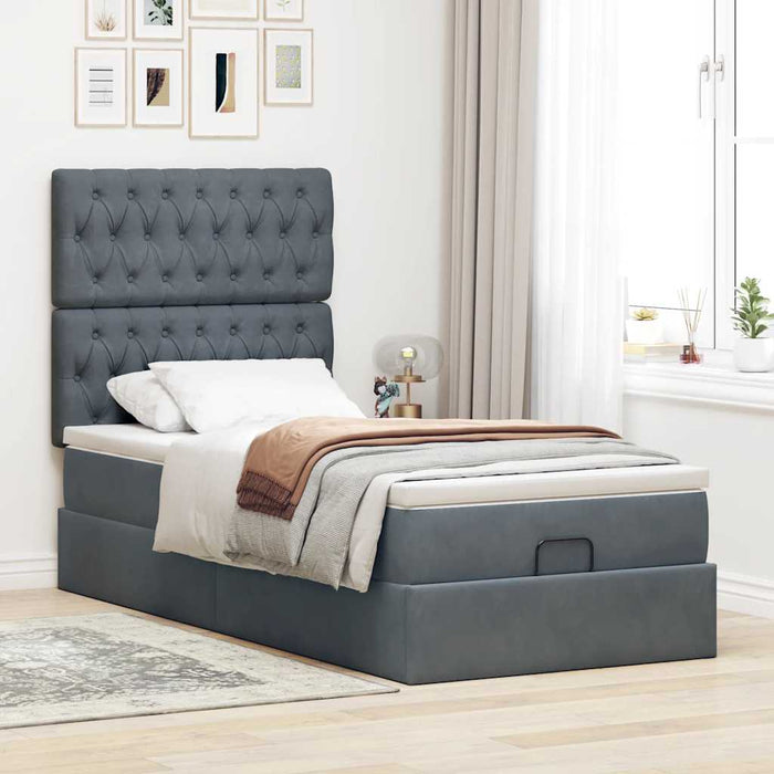 Cadru de pat otoman cu saltele Gri închis 90x190cm catifea - WALTI WALTI