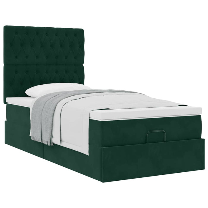 Cadru de pat otoman cu saltele, catifea verde închis 90x190cm - WALTI WALTI