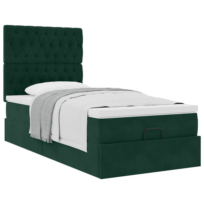 Cadru de pat otoman cu saltele, catifea verde închis 90x190cm - WALTI WALTI