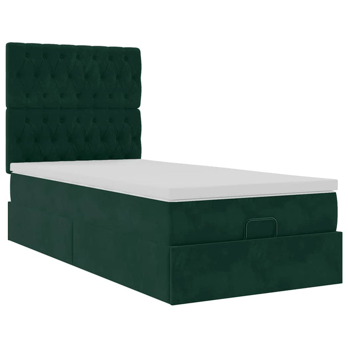 Cadru de pat otoman cu saltele, catifea verde închis 90x190cm - WALTI WALTI