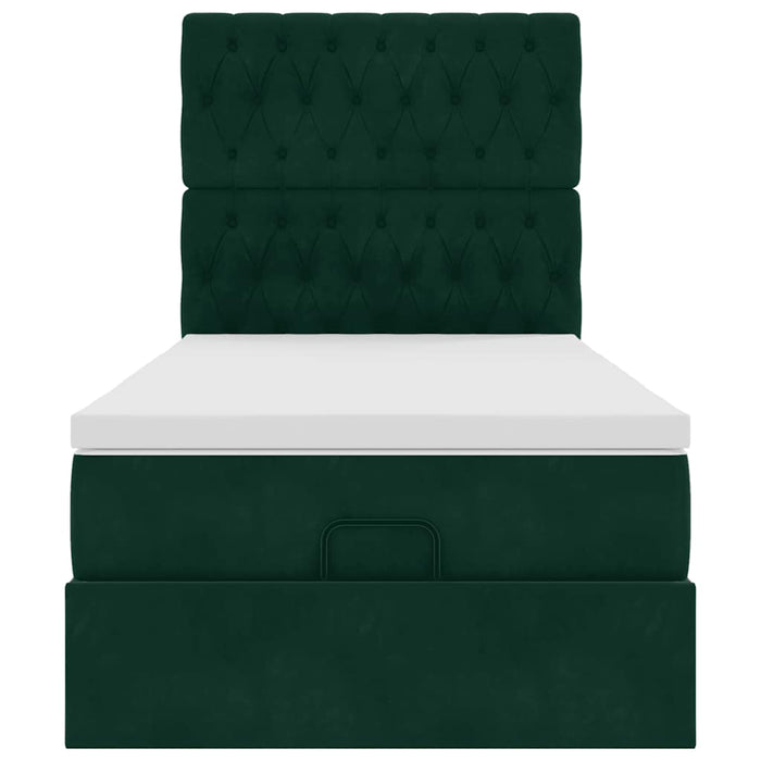 Cadru de pat otoman cu saltele, catifea verde închis 90x190cm - WALTI WALTI