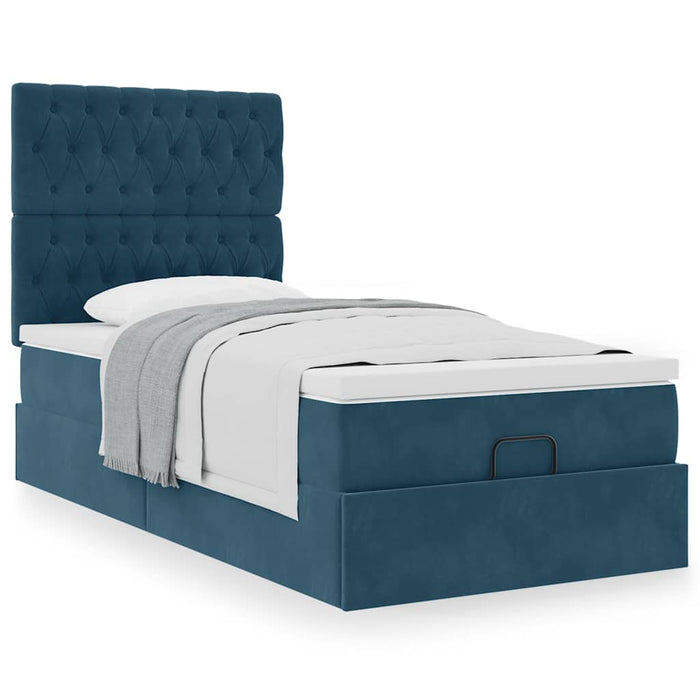 Cadru de pat otoman cu saltele Albastru închis 90x190cm catifea WALTI