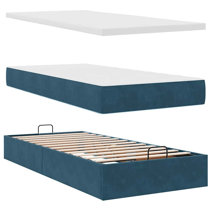 Cadru de pat otoman cu saltele Albastru închis 90x190cm catifea WALTI