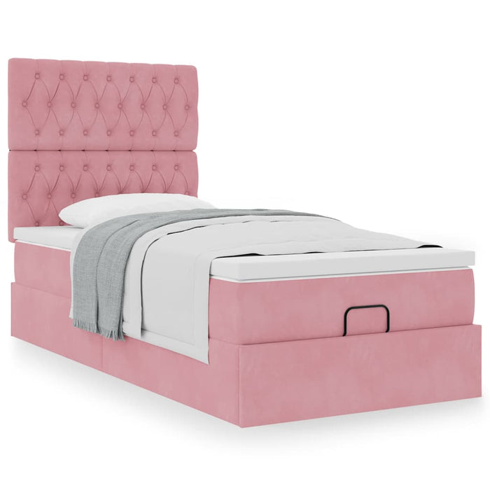 Cadru de pat otoman cu saltele, catifea roz 90x190cm - WALTI WALTI