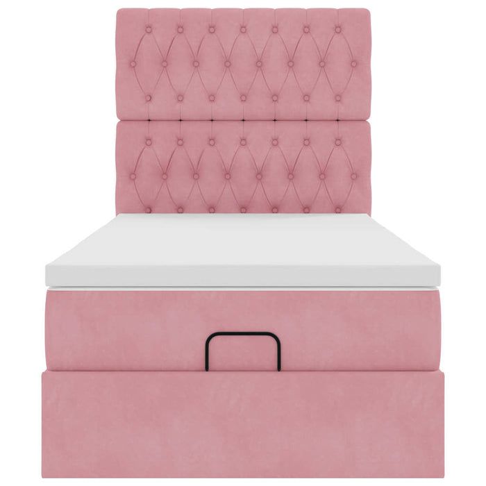 Cadru de pat otoman cu saltele, catifea roz 90x190cm - WALTI WALTI