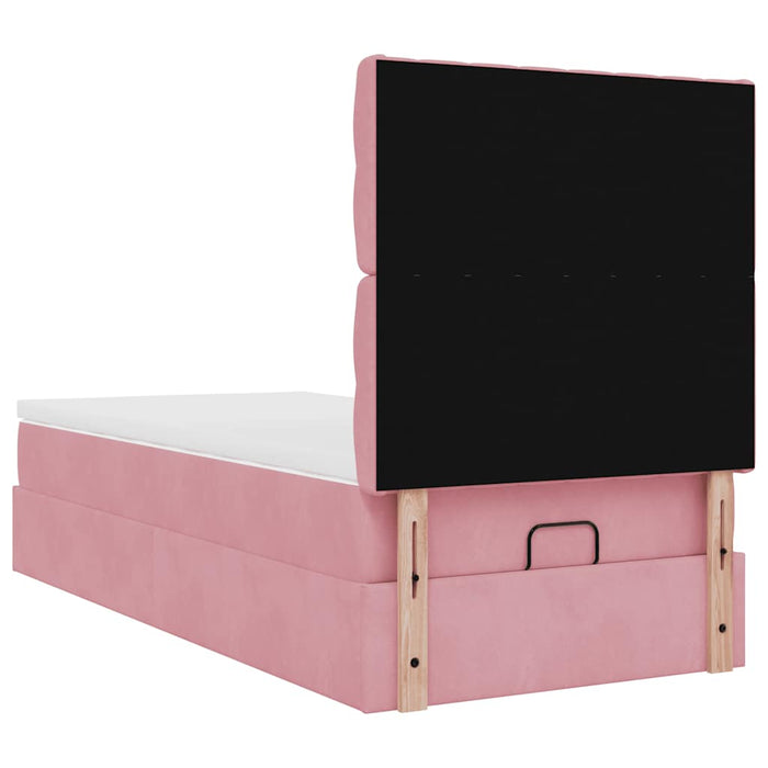 Cadru de pat otoman cu saltele, catifea roz 90x190cm - WALTI WALTI