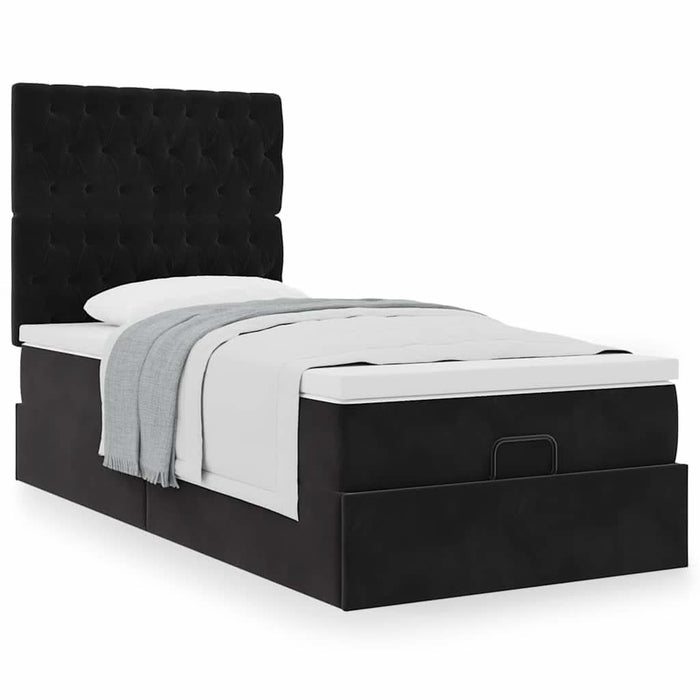 Cadru de pat otoman cu saltele, catifea neagră 90x200cm - WALTI WALTI