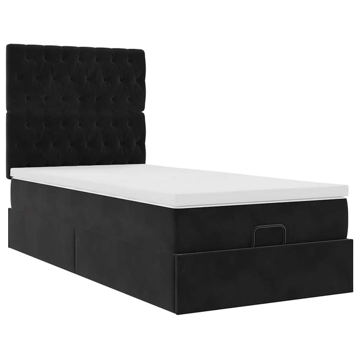 Cadru de pat otoman cu saltele, catifea neagră 90x200cm - WALTI WALTI