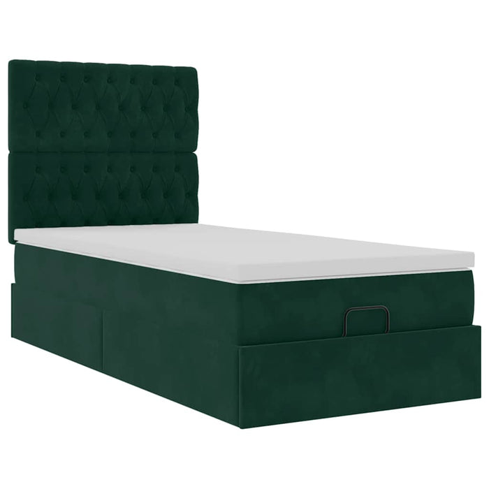 Cadru de pat otoman cu saltele, catifea verde închis 90x200cm - WALTI WALTI