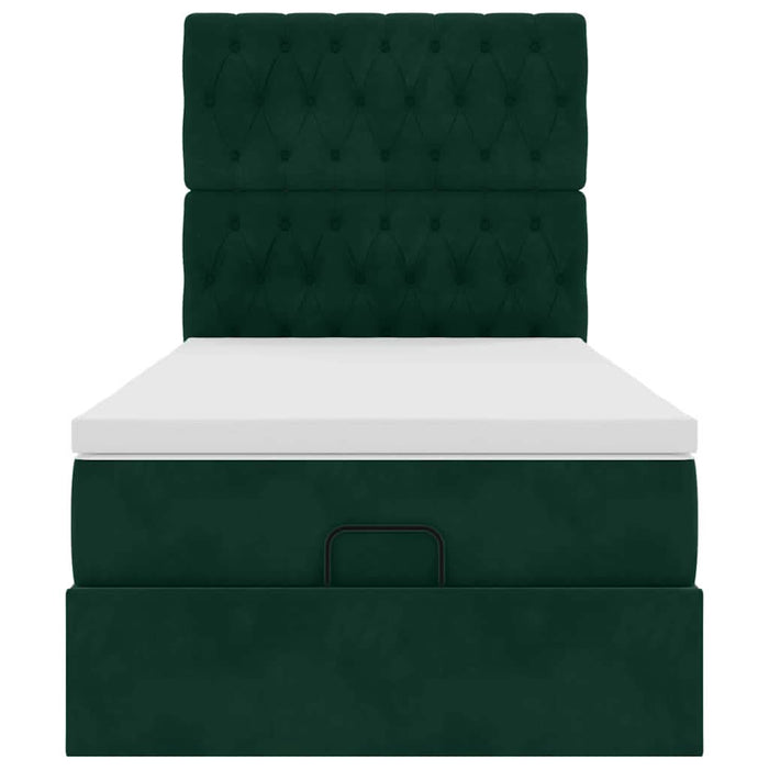 Cadru de pat otoman cu saltele, catifea verde închis 90x200cm - WALTI WALTI