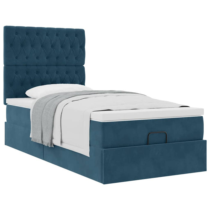 Cadru de pat otoman cu saltele Albastru închis 90x200cm catifea WALTI