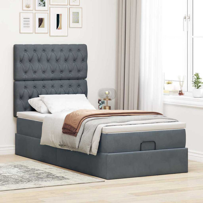 Cadru de pat otoman cu saltele Gri închis 100x200cm catifea - WALTI WALTI