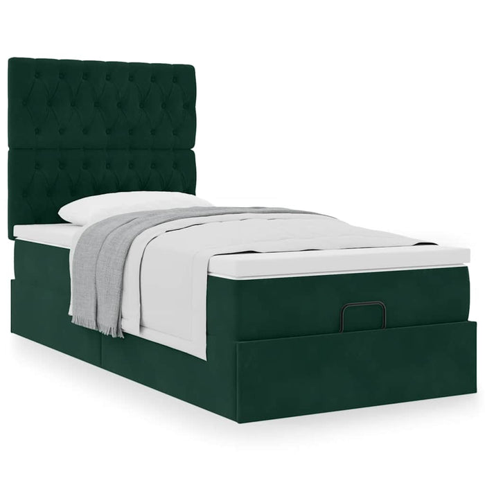 Cadru de pat otoman cu saltele, catifea verde închis 100x200cm - WALTI WALTI