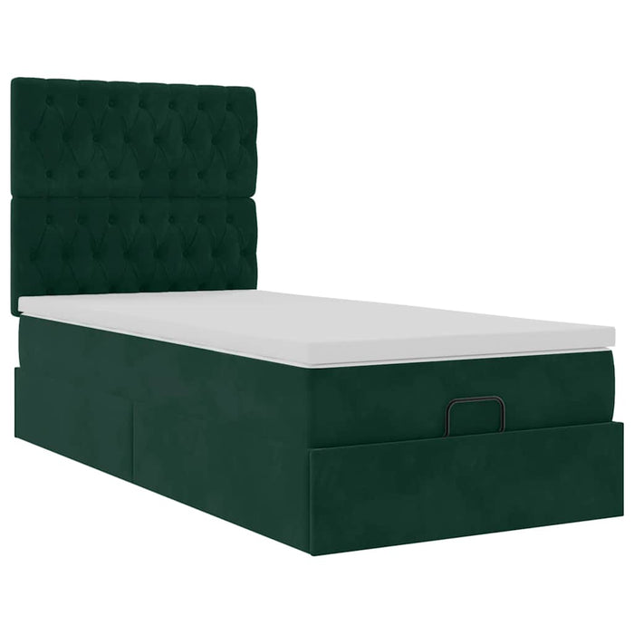 Cadru de pat otoman cu saltele, catifea verde închis 100x200cm - WALTI WALTI