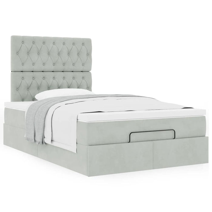 Cadru de pat otoman cu saltele Gri deschis 120x190cm catifea - WALTI WALTI