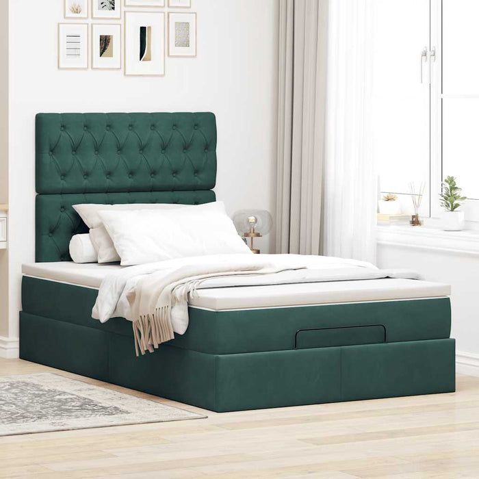Cadru de pat otoman cu saltele, catifea verde închis 120x190cm - WALTI WALTI