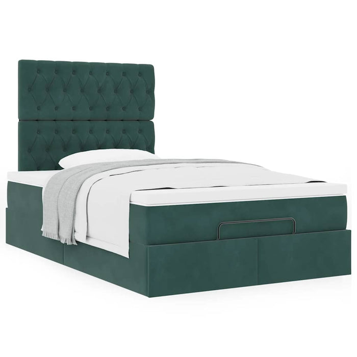 Cadru de pat otoman cu saltele, catifea verde închis 120x190cm - WALTI WALTI