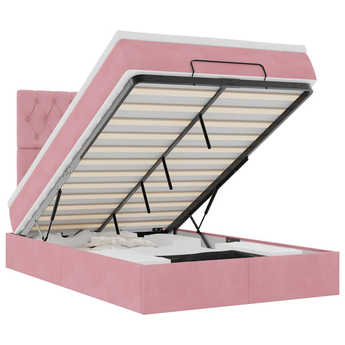 Cadru de pat otoman cu saltele Roz 120x190cm catifea WALTI