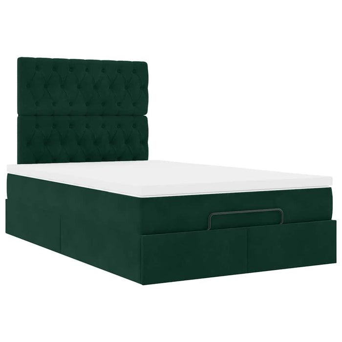 Cadru de pat otoman cu saltele, catifea verde închis 120x200cm - WALTI WALTI