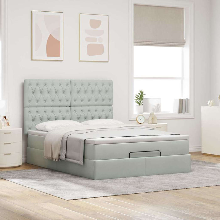 Cadru de pat otoman cu saltele Gri deschis 140x190cm catifea - WALTI WALTI