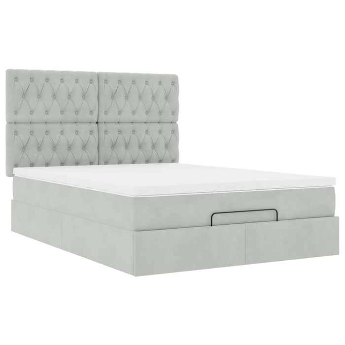 Cadru de pat otoman cu saltele Gri deschis 140x190cm catifea - WALTI WALTI
