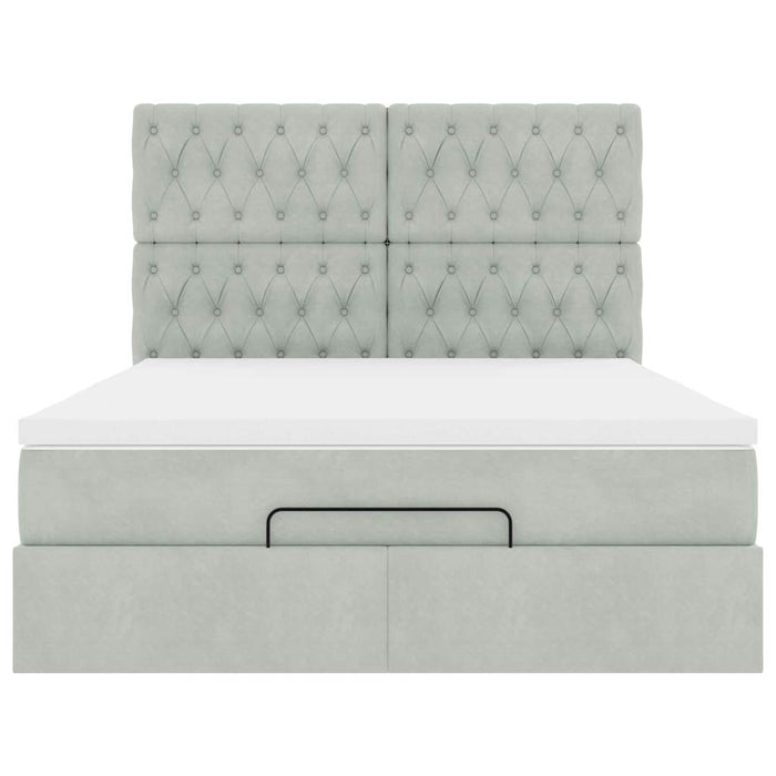 Cadru de pat otoman cu saltele Gri deschis 140x190cm catifea - WALTI WALTI
