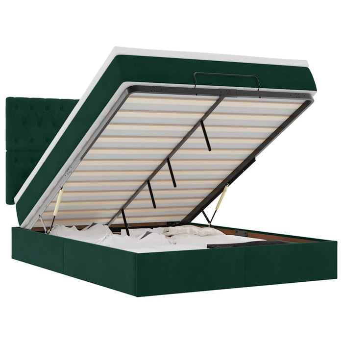 Cadru de pat otoman cu saltele, catifea verde închis 140x190cm - WALTI WALTI