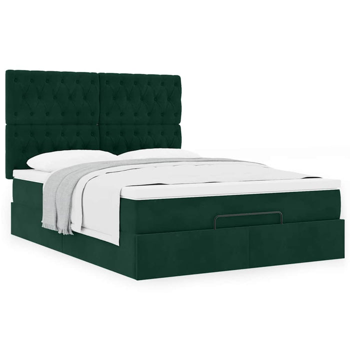 Cadru de pat otoman cu saltele, catifea verde închis 140x190cm - WALTI WALTI