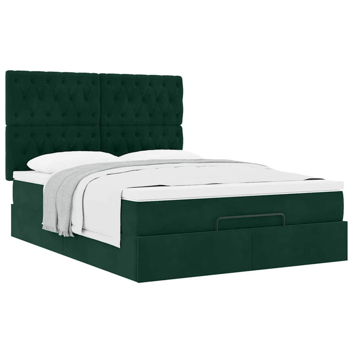 Cadru de pat otoman cu saltele, catifea verde închis 140x190cm - WALTI WALTI