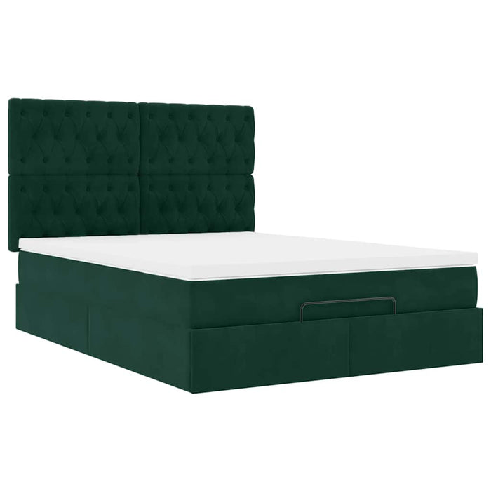Cadru de pat otoman cu saltele, catifea verde închis 140x190cm - WALTI WALTI