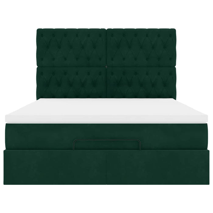 Cadru de pat otoman cu saltele, catifea verde închis 140x190cm - WALTI WALTI