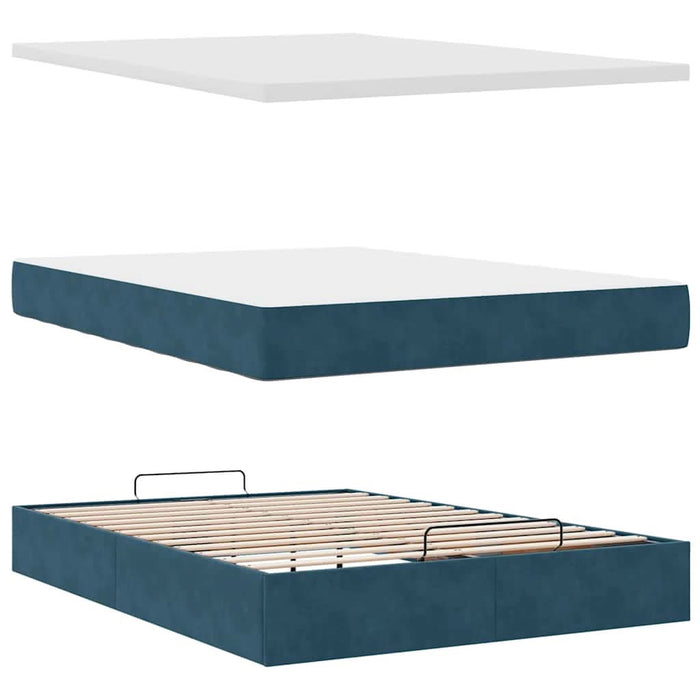 Cadru pat otoman cu saltele Albastru închis 140x190cm catifea - WALTI WALTI
