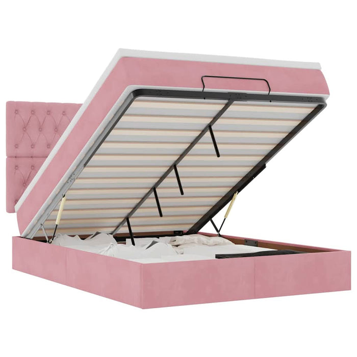 Cadru de pat otoman cu saltele Roz 140x190cm catifea - WALTI WALTI