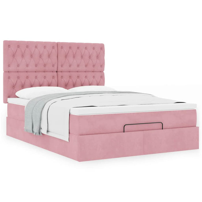 Cadru de pat otoman cu saltele Roz 140x190cm catifea - WALTI WALTI