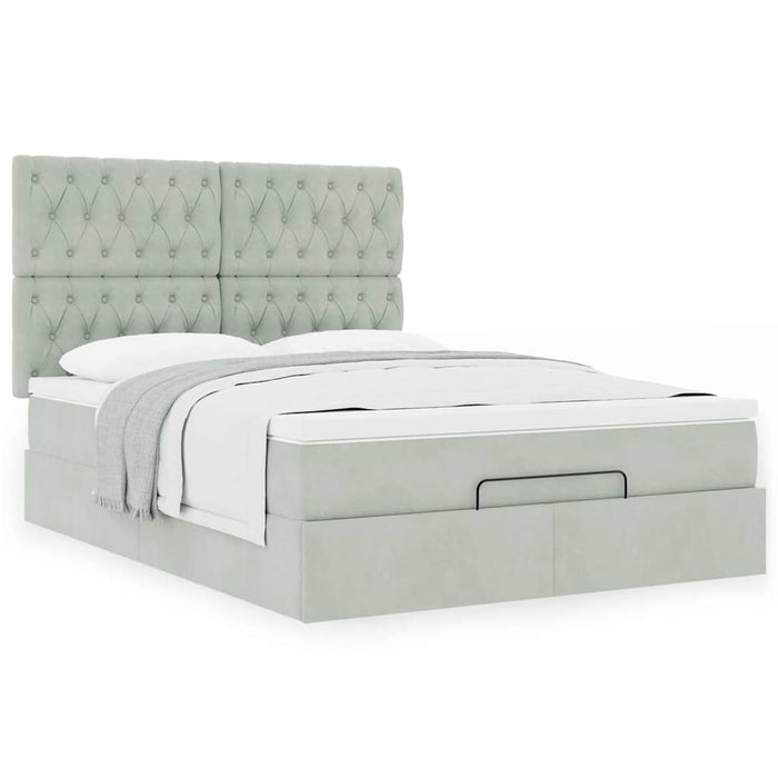 Cadru de pat otoman cu saltele Gri deschis 140x200cm catifea - WALTI WALTI